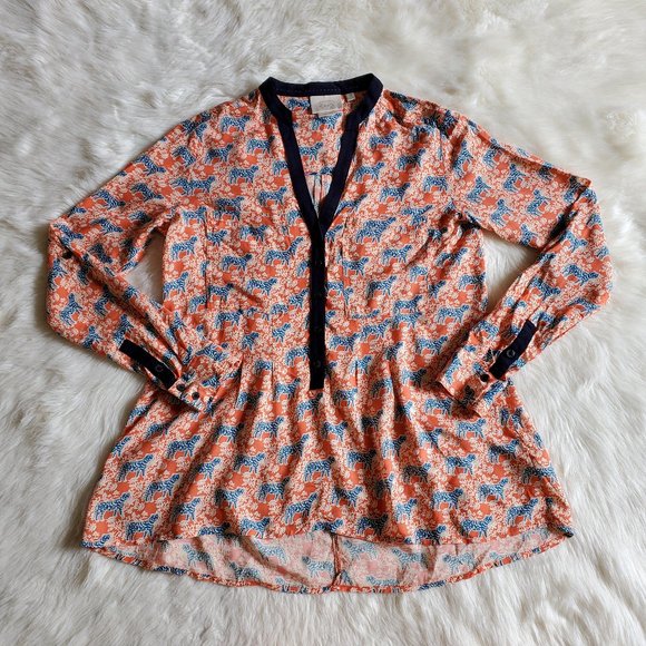 Anthro Vanessa Virginia Honore Tiger Print Top XS - Picture 2 of 14